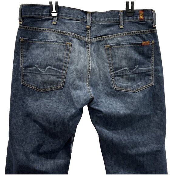 7 for all Mankind Austyn Jeans Mens 38x35 Straight Leg Dark Wash Logo Distressed - Picture 6 of 10